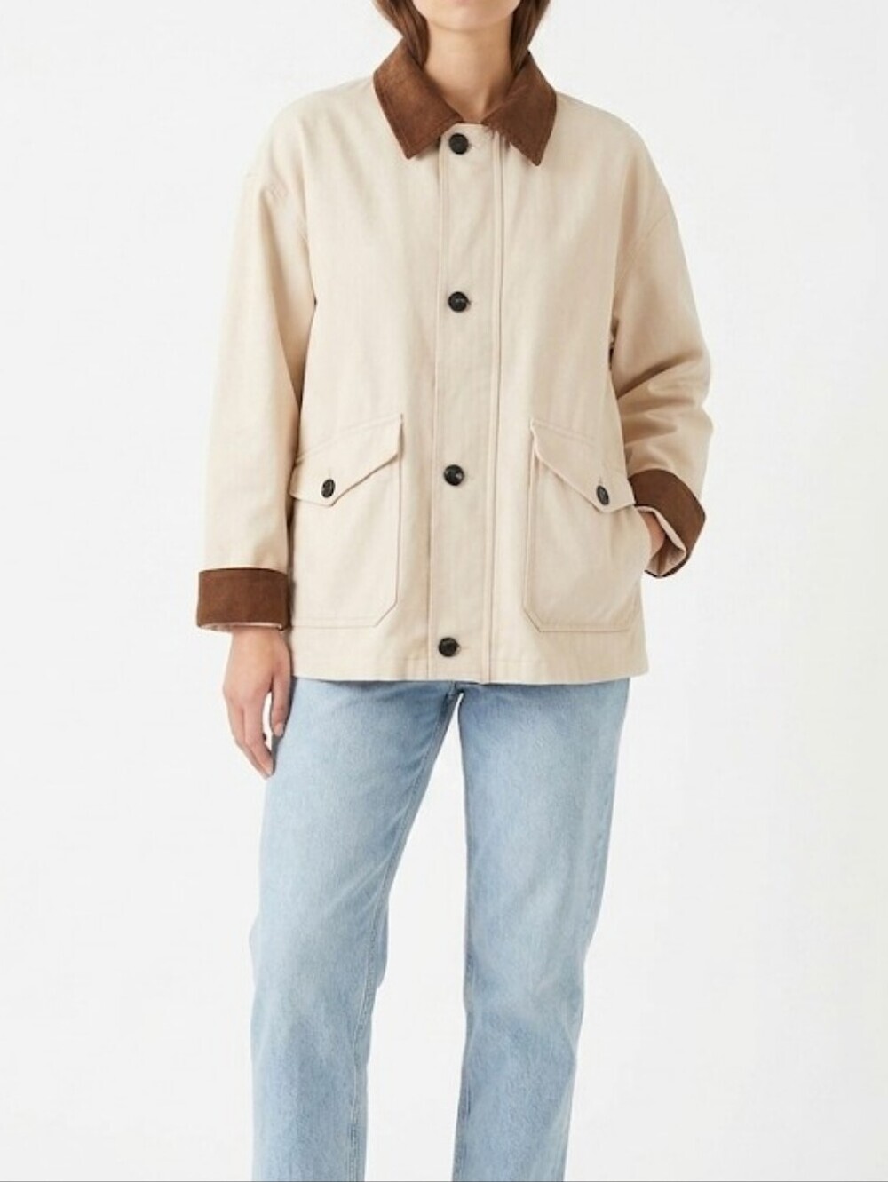 ZESICA Cream Jacket with Brown Trim Size XL